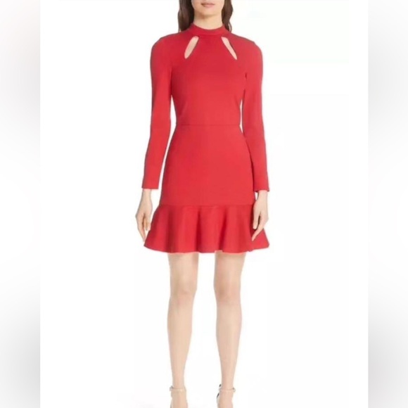 Alice + Olivia Marisela Mock Neck Cutout Mini Dress Size 0 Red NWT - Picture 1 of 11